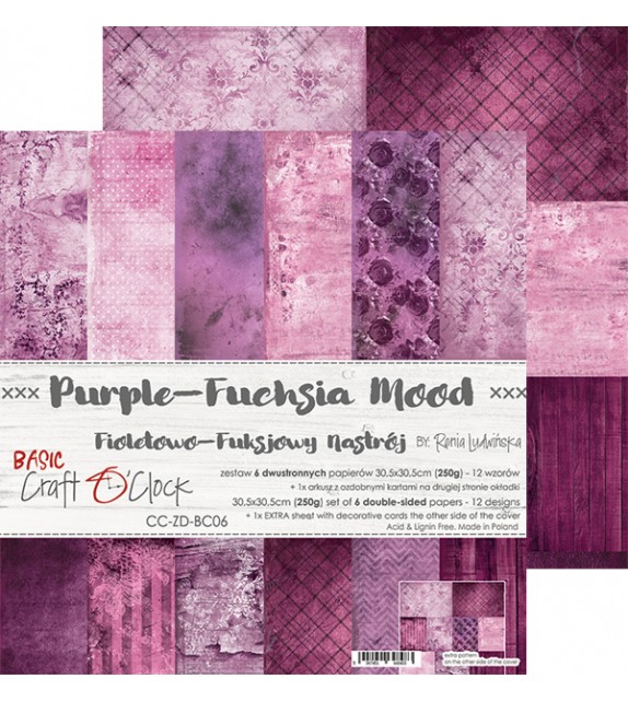 Craft o clock - Basic 06 Purple Fuchsia mood paper pad 30.5x30.5